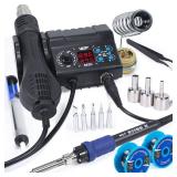 WEP 882D Soldering Iron Station 2-IN-1 SMD Hot Air Rework Station with 2 Spools of Solder Wire, 5 Soldering Tips, 3 Hot Air Nozzles, Brass Wool Tip Cleaner, Tweezers, Desoldering pump - Retail: $60