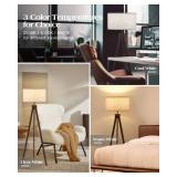 ELYONA Wood Tripod Floor Lamp for Bedroom, 3 Color Temperatures and Linen Shade, Modern Reading Standing Lamp with 9W LED Bulb, Mid Century Night Light for Farmhouse, Living Room, Office, Walnut - Ret