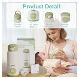 Portable Bottle Warmer for Travel, 15oz Capacity Portable Milk Warmer for Baby, Formula, Breast Milk and Water, On The Go Bottle Warmer with Long Battery Life, Even Heating, Precise Temperature Contro