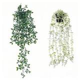 Freyalife 2pcs Fake Hanging Plants for Room Decor, Artificial Potted Plants for Aesthetic Office Living Bedroom Kitchen Patio Bathroom Bookshelf Indoor Outdoor Decor - Retail: $8