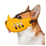 NACOCO Anti Bite Dog Muzzle - Dog Soft Mouth Rhino with Adjustable Strap Covers Breathable Silicone Cage Pet for Biting Chewing Small Medium (Yellow Rhino, L) - Retail: $16