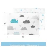 TILLYOU Toddler Pillowcase 2 Pack with Envelope Closure,Silky Soft Microfiber 13\ x 18\in Kids Travel Pillow Cases,Blue Clouds and Blue Stars - Retail: $10in