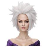 morvally Undersea Witch Costume Wig for Women Short Silver Grey Cosplay Wig Anime Layered Synthetic Hair Halloween Wigs for Adults - Retail: $20