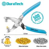 DURATECH Grommet Eyelet Pliers kit, Eyelet Pliers with 500 Gold and Silver Metal Eyelet Grommets, Handheld Grommet Tool Kit for Leather/Belt/Shoes/Cloths/Gift label