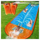 Slip Water Slide, 17ftx3 Lane Slip Water Slide for Kids Backyard Lawn,Summer Water Toys Outdoor Sprinkler with 3 Sliding Racing Lanes and 3 Inflatable Bodyboards