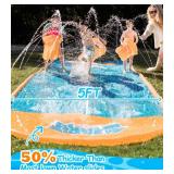 Slip Water Slide, 17ftx3 Lane Slip Water Slide for Kids Backyard Lawn,Summer Water Toys Outdoor Sprinkler with 3 Sliding Racing Lanes and 3 Inflatable Bodyboards