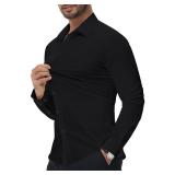 Alimens and Gentle Mens Dress Shirt Black Button up Shirt Stretch Slim Fit Long Sleeve Casual Skinny Muscle Fit Wrinkle Free M - Retail: $25