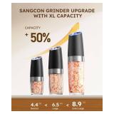 Sangcon Gravity Electric Salt and Pepper Grinder Set Shakers UPGRADED 9OZ XL CAPACITY Battery Powered Refillable Automatic One Hand Operation Adjustable Coarseness Mill Grinder Set for Kitchen - Retai