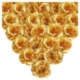 HAPY SHOP  Gold Rose Artificial Flowers Bulk, 2.4 Inch Fake Silk Roses Head Gold Artificial Flowers for Home Wedding Party Decorations DIY Bouquet - Retail: $7