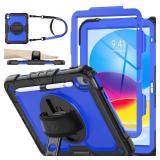 SEYMAC stock Case for iPad (A16) 11th/10th Generation 11ftft/10.9ftft 2025/2022, Full-Body Drop Protection Case with Screen Protector and360° Rotate Hand Strap/Stand, Blue+Black - Retail: $30