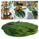 12 Pcs Tropical Leaves Party Decoration Artificial Palm Leaf, Faux Tropical Green Leaves for Party Decorations Jungle Beach Theme Party Table Leave Decorations (13.7inch) - Retail: $13