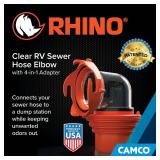 Camco RhinoFlex Clear RV Sewer Hose Elbow with 4-in-1 Adapter - Features a 360-Degree Fitting Rotation and Built-in Gasket for Odor-Tight Protection - Fits 4 Sizes of Dump Station Inlets (39736) - Ret