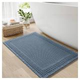 RESARE Waffle Bath Mat - Super Absorbent Non Slip Machine Washable Boho Bath Rugs with Tassels, Upgraded Bordered Design, 17\x24\in Blue - Retail: $20in