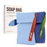 ZOMCHI 2 Pieces Soap Bags for Soap Bars with Different Roughness, Exfoliating Soap Saver Bags, Soap Pouch for Body Wash (Blue) - Retail: $10