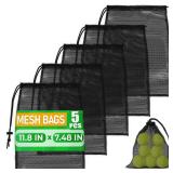 Mesh Backpack Drawstring Black 5Pcs 11,8x7,48ftft  Strong, Lightweight, Breathable Mesh Bag with Lock, Quick-Dry and Tear-Resistant  Easy to Tighten and Adjust for Travel, Swimming and Ball Storag