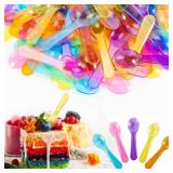 Mini Spoons - 100PCS Dessert Spoons Plastic Disposable Cutlery Small Plastic Spoons For Ice Cream Cake Jelly Pie Yogurt Dessert For Party Celebrations Multi-Color - Retail: $6