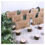 30 Pcs Rustic Wood Place Card Holders with Swirl Wire Wooden Bark Memo Holder Stand Card Photo Picture Note Clip Holders 5.8\ and Kraft Place Cards Bulk for Wedding Party Table Number Name Sign - Reta
