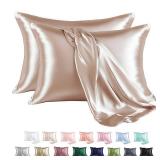 MRandHM Satin Pillowcase for Hair and Skin, Silk Satin Pillowcase 2 Pack, King Size Pillow Cases Set of 2, Silky Pillow Cover with Envelope Closure (20x40, Champagne) - Retail: $13