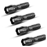 JARDLITE LED Emergency Handheld Flashlight, 4 Pack, Adjustable Focus, Water Resistant with 5 Modes, Best Tactical Torch for Hurricane, Camping, Dog Walking - Retail: $21