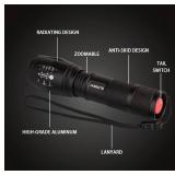 JARDLITE LED Emergency Handheld Flashlight, 4 Pack, Adjustable Focus, Water Resistant with 5 Modes, Best Tactical Torch for Hurricane, Camping, Dog Walking - Retail: $21