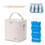 BABEYER Breastmilk Cooler Bag with Ice Pack Fits 6 Baby Bottles Up to 9 Ounce, Baby Bottle Bag with Shoulder Strap for Nursing Mom Daycare, Cream - Retail: $24