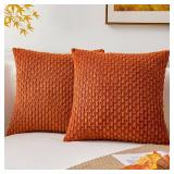 Kevin Textile Fall Pack of 2 Corduroy Decorative Throw Pillow Covers 22x22 Inch Soft Boho Striped Pillow Covers Modern Farmhouse Home Decor for Sofa Living Room Couch Bed Rust - Retail: $16