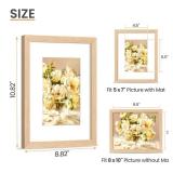 upsimples 8x10 Picture Frame, Natural Solid Wooden Picture Frames, Display 5x7 with Mat or 8 x 10 Without Mat, Wall or Tabletop, 1 Pack, Natural - Retail: $9