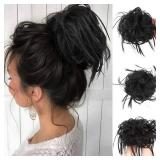 FORCUTEU Messy Bun Hair Piece Tousled Updo Hair Piece Scrunchies Synthetic Wavy Bun Extensions Rubber Band Elastic Scrunchie (2#(natural black)