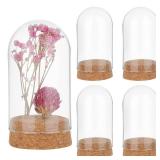 PH PandaHall 4pcs Glass Display Dome Cloche, Glass Bell Jar with Cork Base Small Glass Bottles Dome Decorative Jars Display Case for Flower Storage Home Christmas Party Favor Decoration, 1.85x3.35inch