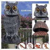 Hausse 2 Pack Fake Owl Decoys to Scare Birds Away, Rotating Head Plastic Owl Bird Deterrents, 10.6 Inch Height Bird Scarecrow Nature Enemy Horned Pest Repellent for Outdoor Garden Yard - Retail: $23