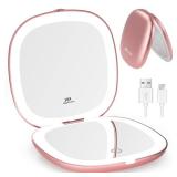 WOBSION Rechargeable Lighted Travel Makeup Mirror,1x/10x Compact Magnifying Mirror with Lights,Portable for Bag,4inch,Gift,Rose Gold - Retail: $18