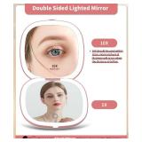 WOBSION Rechargeable Lighted Travel Makeup Mirror,1x/10x Compact Magnifying Mirror with Lights,Portable for Bag,4inch,Gift,Rose Gold - Retail: $18