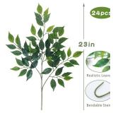 mizii 24pcs Artificial Greenery Stems Silk Green Leaves Fake 23in Ficus Garland Spray Plants Faux Greenery Decoration for Centerpieces Wedding Arch Flower Bouquet Table Home Decor (24) - Retail: $30