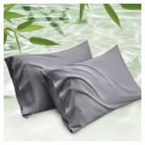 Bedsure Cooling Pillow Cases Queen Size Set of 2, Rayon Derived from Bamboo Queen Pillowcases, Dark Grey Pillow Case, Breathable and Silky Soft Bedding Pillow Covers with Envelope Closure, 20x30 Inche
