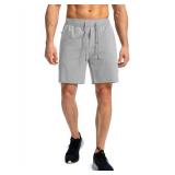 Menfts Running Shorts with Zipper Pockets 7 Inch Lightweight Quick Dry Gym Athletic Workout Shorts for Men (Light Grey, M) - Retail: $24