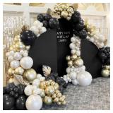 Black White Gold Balloon Garland Double Stuffed Pearl White Sand Champagne Metallic Gold Balloon Arch Kit Cream Latex for Neutral Birthday Wedding Bachelorette Halloween New Year Party Decorations - R