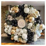 Black White Gold Balloon Garland Double Stuffed Pearl White Sand Champagne Metallic Gold Balloon Arch Kit Cream Latex for Neutral Birthday Wedding Bachelorette Halloween New Year Party Decorations - R