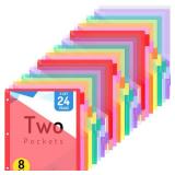 Forvencer 24 Count Binder Dividers with Two Pockets, 8 tab Dividers for 3 Ring Binders Organizer, Binder Divider with Tabs for School Office and Home Organization, Multicolor, 3 Sets - Retail: $15