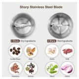 Secura Electric Spice Grinder and Coffee Grinder with 2 Stainless Steel Blades Removable Cups for Dry and Wet Grinding, Aqua