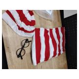 Powumie Red and White Striped Shirt Costume for Women Cosplay Knit Beanie Hat Black Glasses Outfit for Adult - Retail: $10