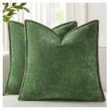 decorUhome Christmas Chenille Soft Throw Pillow Covers 20x20 Set of 2, Farmhouse Velvet Neutral Decorative Euro Fall Pillow Covers with Stitched Edge for Couch Sofa Bed Home Decor, Forest Elf - Retail