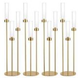 Vincidern 4pcs Gold Candelabra 3 Arm Taper Candle Holders with Acrylic Shades, Decorative Metal Candlestick Holders for Wedding Table Centerpiece, Halloween,Christmas, Party, Events Decor