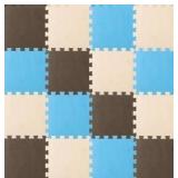 ProSource Foam Puzzle Floor Play Mat for Kids and Babies with Solid Colors, 36 or 16 Interlocking Tiles with Borders, Blue/Brown/Beige