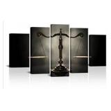 PoGoXiPoYo Large 5 Panels Legal Canvas Wall Art Justice Scales Picture Paintings Black and White Artwork Vintage Wall Decor Stretched and Framed for Lawyer Office Decor