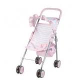 Adora Baby Doll Stroller with Umbrella Shade & Ruffle Trim, Adjustable Sun Cover and Doll Accessory Storage, Birthday Gift for Ages 3+ - Pastel Pink Heart