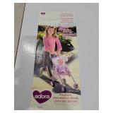 Adora Baby Doll Stroller with Umbrella Shade & Ruffle Trim, Adjustable Sun Cover and Doll Accessory Storage, Birthday Gift for Ages 3+ - Pastel Pink Heart