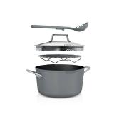 Ninja CW202GY Foodi NeverStick PossiblePot, Premium Set with 7-Quart Capacity Pot, Roasting Rack, Glass Lid & Integrated Spoon, Nonstick, Durable & Oven Safe to 500°F, Sea Salt Grey