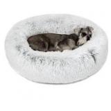 Friends Forever Donut Dog Bed Faux Fur Fluffy Calming Sofa For Medium Dogs tan