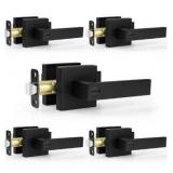 Estmoon 5 Pack Matte Black Door Handles Interior Door Knobs, Home Improvement Keyless Privacy Door Lock, Heavy Duty Zinc Alloy 2.07 lb Door Leverset for Bedrooms Bathrooms