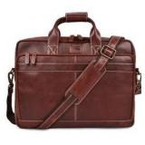 LEATHER VILLAGE 16\" Leather Laptop Messenger Briefcase Bag for Men-Leather Satchel for Travel and Office Shoulder Bag-Red Brown